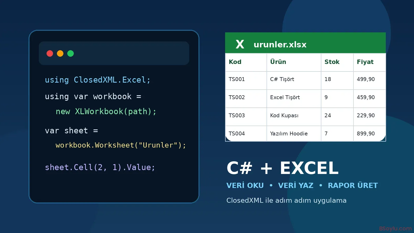 C# ile Excel Dosyasından Veri Okuma ve Yazma C# ile Excel Dosyasından Veri Okuma ve Yazma
